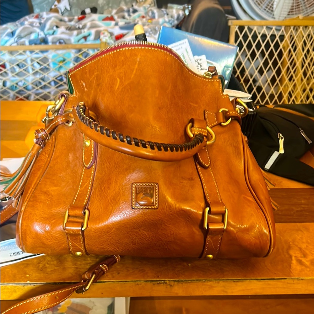 Dooney & Bourke Tan Shoulder Bag with Whipstitch Detailing